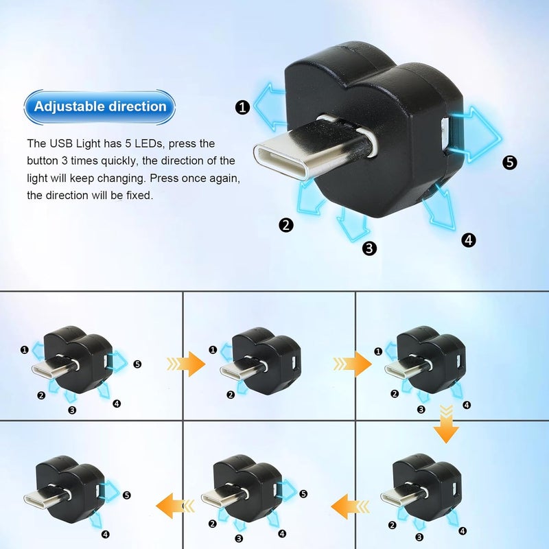 QUIVICO ضوء LED صغير من نوع USB-C، إضاءة داخلية RGB بألوان 8 لتزيين الهاتف، اللابتوب، لوحة المفاتيح، مصباح ليلي، قابل للتعديل في السطوع والاتجاه (الكمية: 2) - Image 4